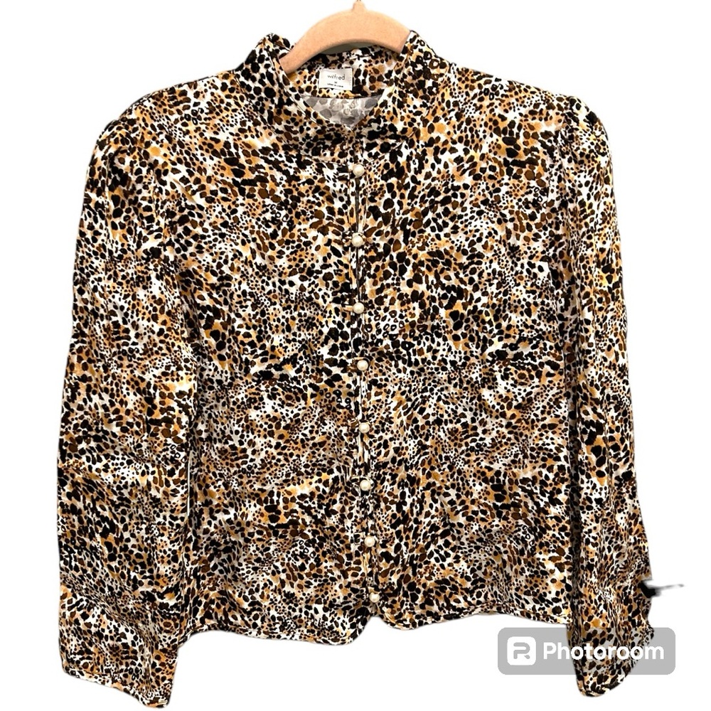 Aritzia Leopard Print Button-Up Blouse in Brown, Black, White